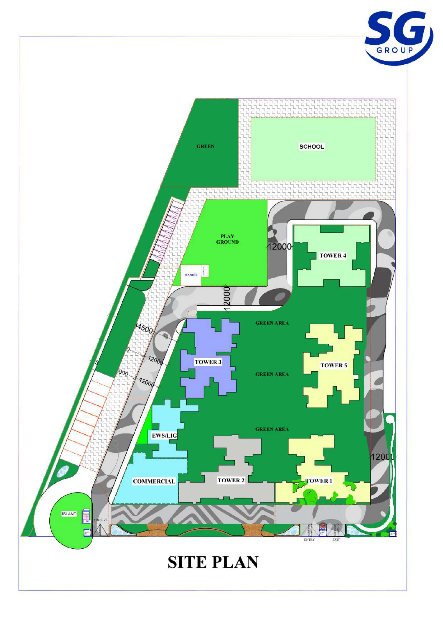Original supplied SG site plan showing the tower layout and site circulation
